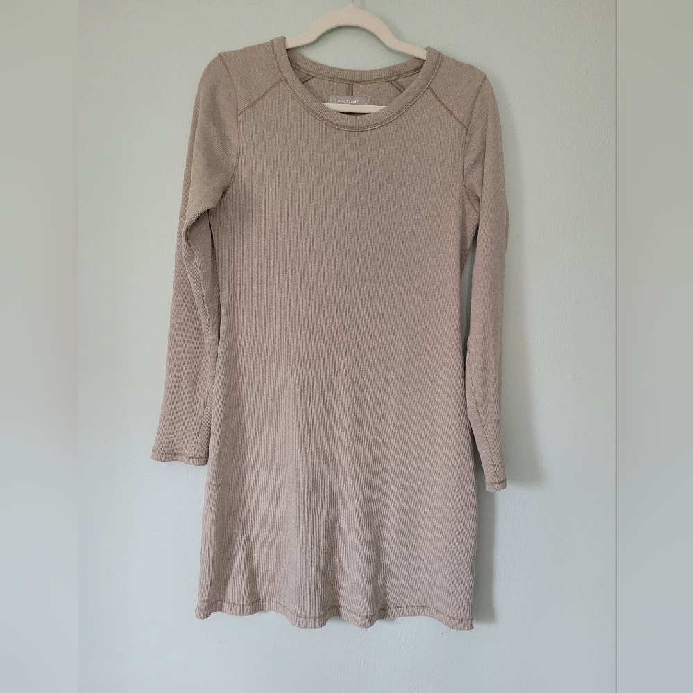 Long Sleeve Knit Dress in Taupe - Everlane - Size Medium